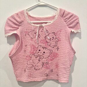 Pink Fairy Kittens Lace-Trim Crop Top